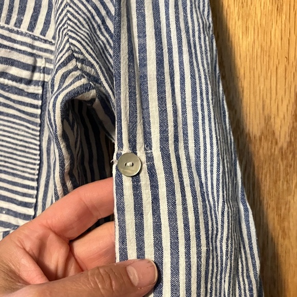 Just Living Navy and White Striped Women's Button Down Shirt - Picture 8 of 12